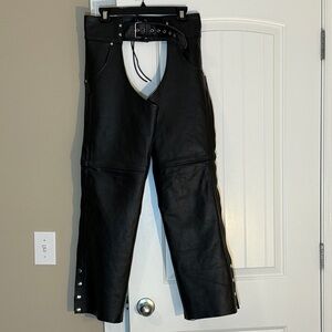 Black Leather Chaps with Belt Buckles